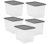 Easy Shopping® 5 x Extra Large 80L 80 Litres Clear Plastic Storage Box with Black Lid, Strong Stackable Storage Container Box Home, Office, Kitchen, Made In U.K. (5)