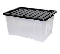 Easy Shopping® 80L 50L 32L Clear Plastic Storage Box with Black Lid, Strong Stackable Storage Container Box Home, Office, Kitchen, Made in U.K. (50 Litre)
