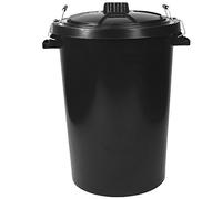Easy Shopping 85 Litre 85L Extra Large Colour Plastic Dustbin Garden Bin Clip on Locking Lid Heavy Duty for Rubbish Recycle Waste Animal Feed Storage Unit (6, Black)