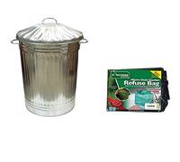 Easy Shopping 90L Litre Galvanised Steel Metal Bin with Garden Refuse Bag for Animal Feed Storage Rubbish Dustbin