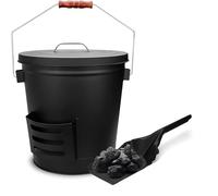 Easy Shopping® Black Coal Bucket with Lid and Shovel Ash Coal scuttle with Shovel Holder Fireplace, Carrier Container, Fireside Fuel Can, Wood Burning Holder Tools Set Accessories, Indoor and Outdoor
