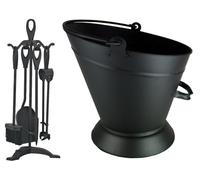 Easy Shopping® Black Waterloo Bucket with Black 5 Piece Companion Set Cast Iron Tools Fireplace Waterloo Coal Bucket and Companion Set