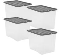 Easy Shopping® Extra Large 80L 80 Litres Clear Plastic Storage Box with Black Lid, Strong Stackable Storage Container Box Home, Office, Kitchen, Made In U.K. (4)