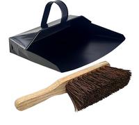 Easy Shopping® Heavy Duty Metal Dustpan with Handle Industrial Design Large Black Hooded Metal Dustpan Cleaning Scoop Also Suitable for Fireplace, homes, log burners, stoves. (Dustpan With Hard Brush)