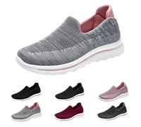 Easy Slip On Shoes for Elderly Women's Breathable Mesh Slip-On Loafers Arch Support Walking Shoes Nurse Work Trainers Lightweight Tennis Trainers Non Slip Outdoor Sneaker for Ladies Men