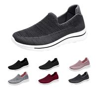 Easy Slip On Shoes for Elderly Women's Breathable Mesh Slip-On Loafers Arch Support Walking Shoes Nurse Work Trainers Lightweight Tennis Trainers Non Slip Outdoor Sneaker for Ladies Men Grey