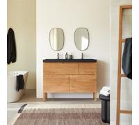 Easy - Solid oak and lava stone bathroom cabinet 120 cm Natural