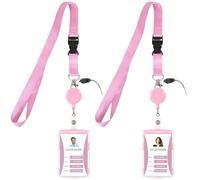 Easy Swap Retractable Badge Holder,Change ID in Seconds Without Removing Lanyard, Lanyard with id Holder,Nurse Badge Reel,2Pack for CNA Teacher Office Cruise(Pink, Vertical)