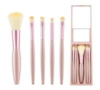 Easy-taken Travel Makeup Brush Set, 5Pcs Mini Cosmetic Brushes Kit with Mirror for Eye Shadow, Travel Size Makeup Brushes Soft Brushs Basic Cosmetic Profesional Tools Perfect for On The Go(Apricot)