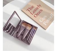 Easy-taken Travel Makeup Brush Set with Mirror Case, 5pcs Mini Complete Function Cosmetic Brushes Kit (purple)