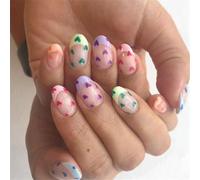 Easy To Apply Short Almond Stick On Nails With Heart Designs French Tip Press On Nails Manicure Nails Art For Women
