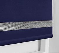 Easy to Fit Thermal BLACKOUT Dim Out Sparkle Diamond DIAMANTE Roller Blind (Child Safe) Navy 180cm