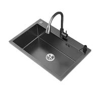 Easy to Install, Handmade Kitchen Sink Black Drop in Kitchen Sink Workstation Single Bowl Kitchen Sink Stainless Steel Deep Handmade Kitchen Sink, Easy to Clean