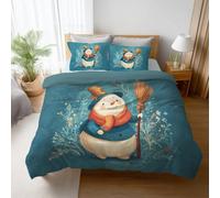 Easy to Machine Wash Cyan Fairy Tale Cute Snowman Duvet Cover 102" x 87" Microfiber Bedding set Breathable Wrinkle-resistant Bedclothes Pillowcase 2 Included, Reversible Design