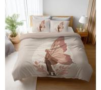 Easy to Machine Wash Pink Gray Fantasy Wings Fairy Duvet Cover 115" x 93" Microfiber Bedding set Breathable Comfortable Bedclothes Pillowcase 2 Included, Reversible Design
