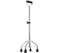 Easy Walking Stick with Sponge Handle, Crutches 8 Height Adjustable Steps for The Elderly Wound Injured Walking Stick with 4 Legs Non Slip Pad Max. 100 Kg, Silver Practical