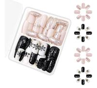 Easy Wear Christmas Black And White Snowflake Press On Nails False For Festive Party And Office Decoration False