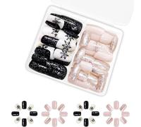 Easy Wear Christmas Black And White Snowflake Press On Nails False Nails For Festive Party And Office Decoration
