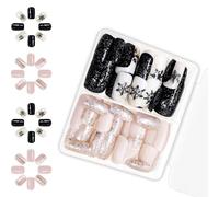Easy Wear Christmas Black And White Snowflake Press On Nails False Nails For Festive Party And Office Decoration
