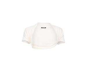 Easy Young Fashion 3009 Women's Bolero Jacket Short Sleeve Elastic & Figure-Hugging Basic Shoulder Jacket Soft Open Front Jacket, cream, 32-38