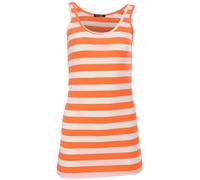 Easy Young Fashion - Women's Basic Tank Top - Sleeveless Long Top Extra Long - Skinny Fit 9002 - One Size, Orange-white striped, One size fits all