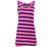 Easy Young Fashion - Women's Basic Tank Top - Sleeveless Long Top Extra Long - Skinny Fit 9002 - One Size, Purple/pink striped, One size fits all