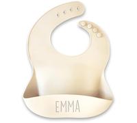 EASY2NAME - Bib Personalised - Add name of the baby or a short text. Material silicone with adjusted neck circumference 0-4 years. Dishwasher safe. Colour: (Ivory)