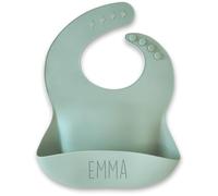EASY2NAME - Bib Personalised - Add name of the baby or a short text. Material silicone with adjusted neck circumference 0-4 years. Dishwasher safe. Colour: (Sage)