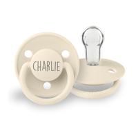 Easy2Name - Dummies Bibs© with Personalisation - Add The Name of The Baby and Avoid Confusion. One Size (0-36 Months). Dishwasher Safe. Colour: (Ivory)