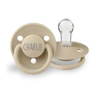 Easy2Name - Dummies Bibs© with Personalisation - Add The Name of The Baby and Avoid Confusion. One Size (0-36 Months). Dishwasher Safe. Colour: (Sand)