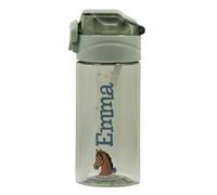 EASY2NAME Personalisable Water Bottle for children - leak-proof children's drinking bottle with straw - 100% BPA-free - robust bottle for boys and girls - dishwasher safe - 450ml - (Sage)