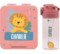 EASY2NAME Personalised drinking bottle and lunchbox set. Drinking bottle 450ml with straw. 100% BPA-free (Dusty Pink)