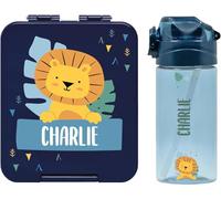 EASY2NAME Personalised drinking bottle and lunchbox set. Drinking bottle 450ml with straw. 100% BPA-free (Dark Blue)
