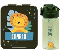 EASY2NAME Personalised drinking bottle and lunchbox set. Drinking bottle 450ml with straw. 100% BPA-free (Army Green)