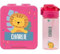 EASY2NAME Personalised Drinking Bottle and Lunchbox Set. Drinking Bottle 450ml with Straw. 100% BPA-Free (Dark Pink)