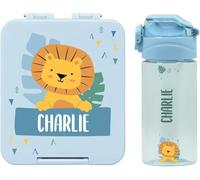 EASY2NAME Personalised Drinking Bottle and Lunchbox Set. Drinking Bottle 450ml with Straw. 100% BPA-Free (Light Blue)