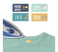 EASY2NAME Personalised Iron-On Name Labels with Themed Icons - Durable, Washable & Dryer-Safe. Ideal for School Uniforms & Clothing. 2.65x1.2cm Name Tags for Kids & Adults. (Playground)