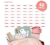 Easy2Name - Personalised mini XS Name Labels - Waterproof Name Stickers for Children and Adults - Ideal as Name Stickers in The Office, Workshop or School -20x4mm - Transparent (Red, 48)