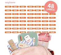 Easy2Name - Personalised mini XS Name Labels - Waterproof Name Stickers for Children and Adults - Ideal as Name Stickers in The Office, Workshop or School - 20x4mm - Coloured (Orange, 48)