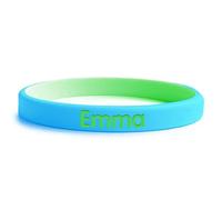 EASY2NAME SOS Wristband for Children - Two-Tone Safety Bracelet Personalised with child's name and phone number. Perfect for outdoor activities (Lightblue-Green)