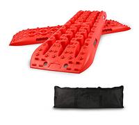 Easy4straps 2Pc Heavy Duty 10t Off Road Traction Grip Winter Mats Boards 4x4 Escape Recovery Track Tire Ladder Sand/Mud/Snow for Car AUV Emergency (Red-Large)