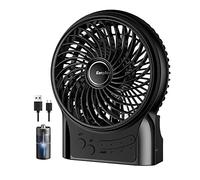 EasyAcc Battery Fan, Rechargeable Desk Fan Portable Handheld Personal Mini USB fan Battery, 3 Speeds Internal and Side Light,Cooling for Traveling,Fishing,Camping - Dark Black