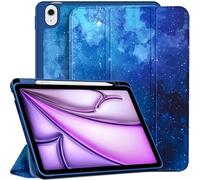 EasyAcc Case Compatible with iPad Air M2 11 inch/iPad Air 5 2022 / Air 4 2020 Case 10.9 Inch with Pen Holder, Trifold Stand Thin Tablet Protective Case with Soft TPU Back, Blue Starry Sky