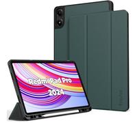 EasyAcc Case Cover Compatible with Xiaomi Redmi Pad Pro 12.1 Inch 2024 / Xiaomi Poco Pad with Pen Holder-Ultra Slim with Lightweight PU Leather Stand Cover, Dark Night Green