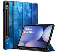 EasyAcc Case for Samsung Galaxy Tab S10+, Galaxy Tab S9 FE+ / S9 Plus 12.4 Inch with S Pen Holder - Ultra Thin with Stand Function Slim PU Leather Protective Case Blue Stars