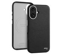 EasyAcc for iPhone 16 Case,Eco Leather,Compatible with MagSafe,Dirt Resistant,Scratch-Resistant,Metal Buttons,Luxury Phone Cover for iPhone 16, Shockproof,Drop Protection,Black-Silver