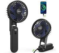 EasyAcc Handheld Fan, Portable Digital Display & 5 Speeds Desk Fan with Backup Power/lanyard/180°Foldable USB C Rechargeable Personal 2.5-18hrs Mini Hand Held for Travel Makeup Office