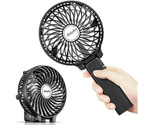 EasyAcc Handheld Fan Portable USB Fan 3 Speeds [Lifetime Service] 180° Foldable Powered Personal Mini Electric Fan With Rechargeable Battery Folding Adjustable Speeds Fan Home Travel Outdoor Black