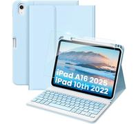 EasyAcc iPad 11 (A16) / 10th Generation Case with Keyboard 11/10.9 Inch 2025/2022 (A2696/ A2757/ A2777/ A3162/ A3354/ A3355/ A3356), Magnetic Removable with Pen Holder Spanish Keyboard, Black
