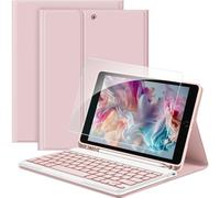EasyAcc Keyboard Case Compatible with iPad 10.2 Inch (9/8/7 Generation 2021/2020/2019) with Protective Film, [QWERTZ German], Removable Keyboard Protective Case with Pencil Holder, Rose Gold